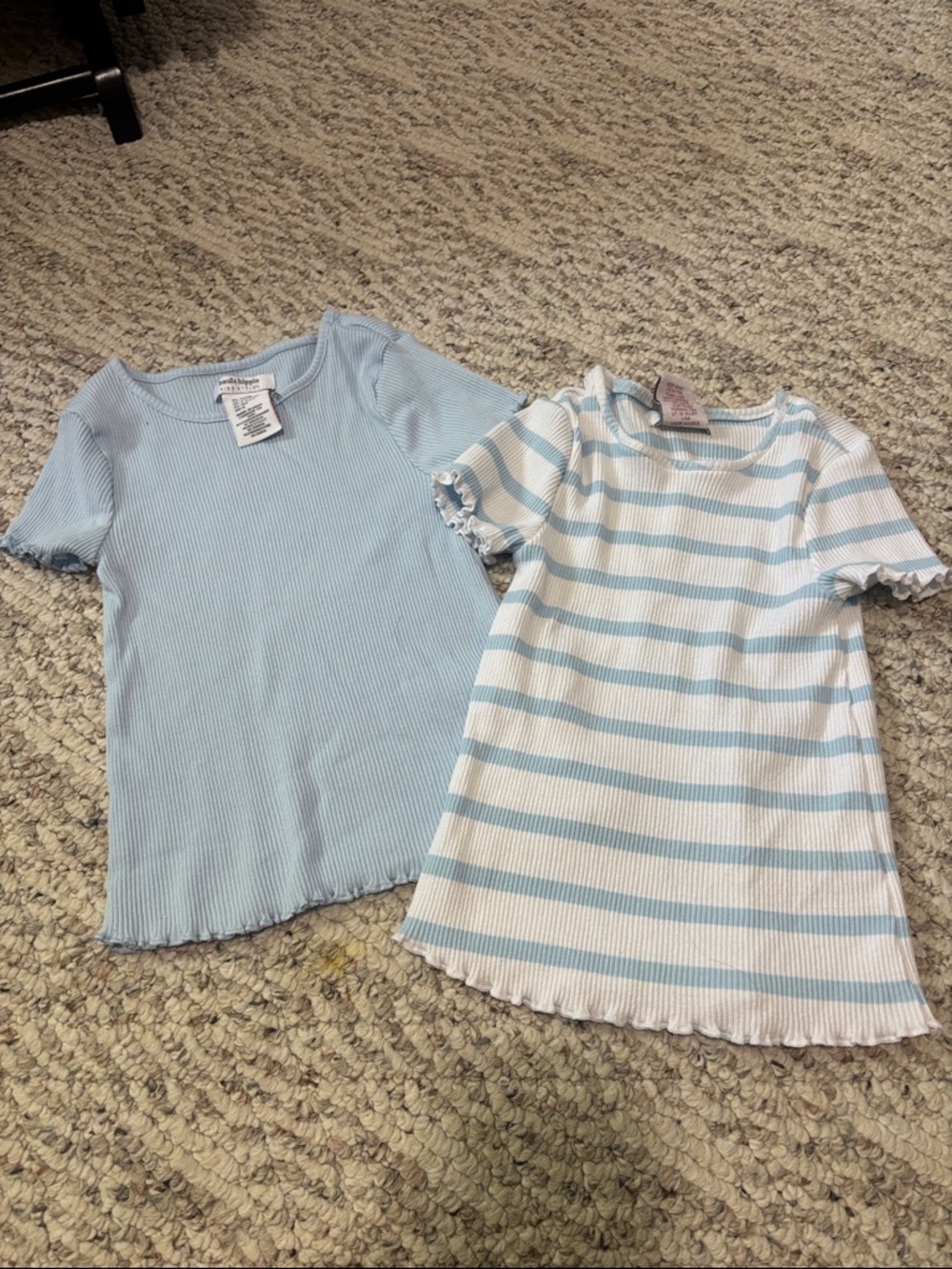 Haute Hippie Girls Light Blue Ribbed Tee & White/Light Blue Striped Top Set